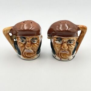 Vintage 1950s Japan Toby Character Head Salt & Pepper Shakers Ceramic Set